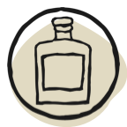 drawing of bottle with label in circle